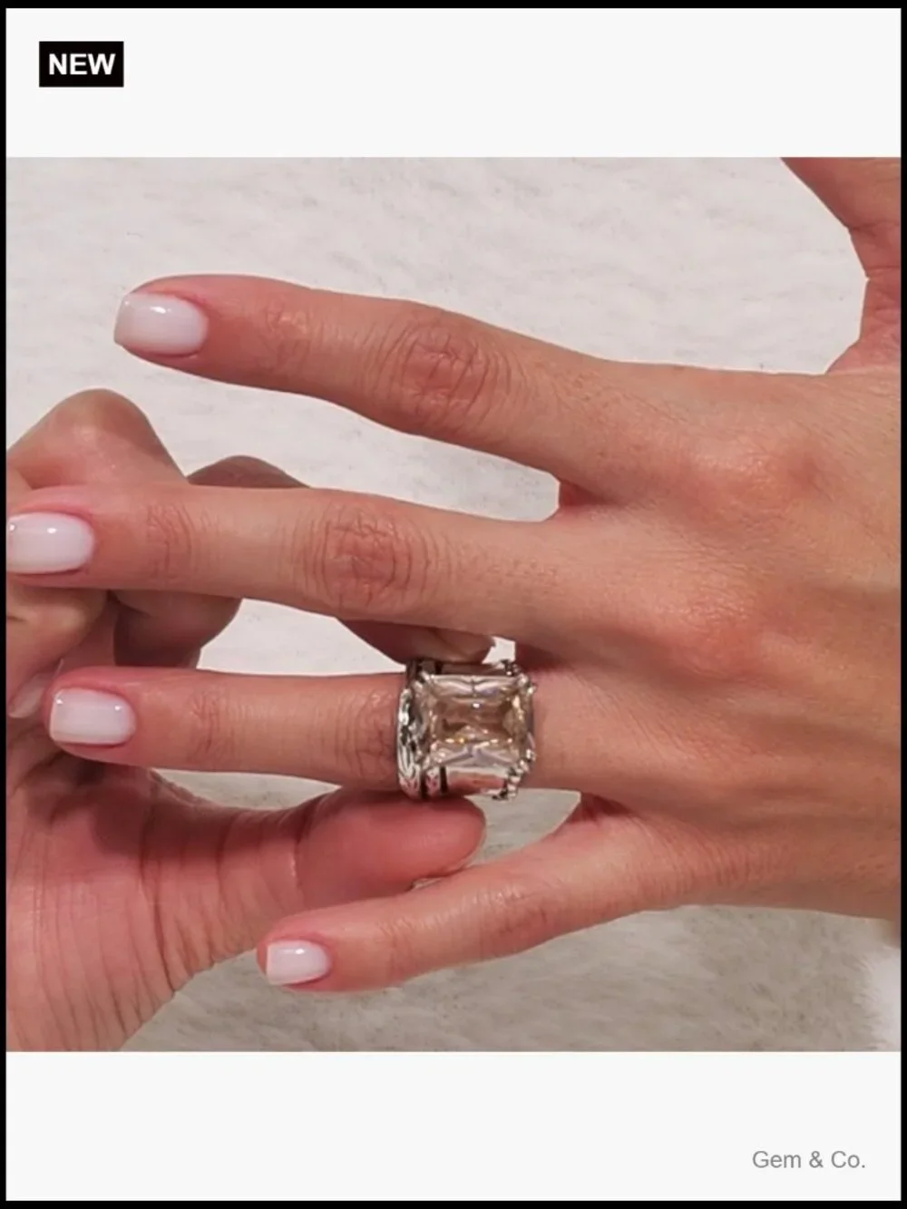925 Sterling Silver Statement Ring - Hammered Vintage Octagon CZ